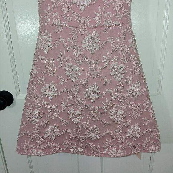 Coquette Pink Floral Jacquard Mini Dress Lace Up Corset Back Sexy Romantic NWT L - Picture 12 of 16